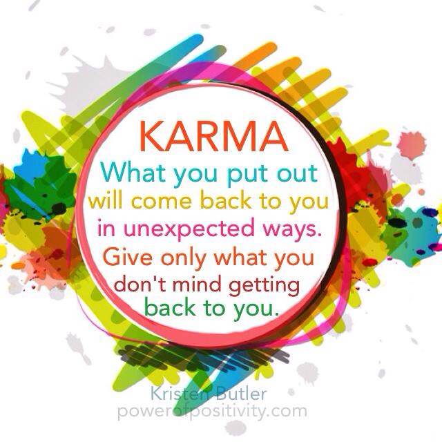 colorful abstract design with circle in the middle, text within circle explaining karma