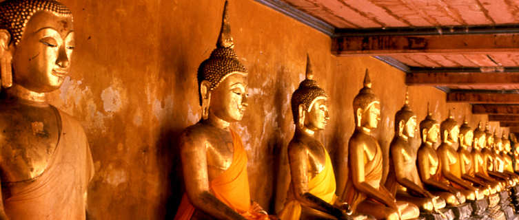 image of statues in a buddhist temple in Bangkok Thailand